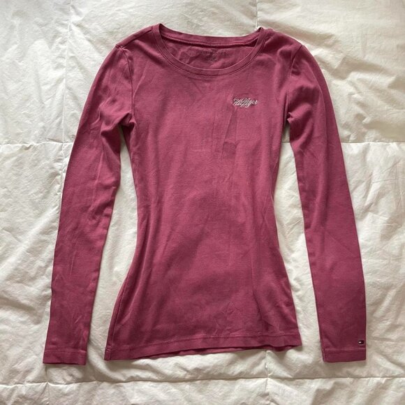 Mauve Pink Tommy Hilfiger Ripped Long Sleeve Top - Picture 1 of 6